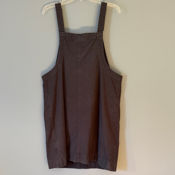 Charcoal Gray Button-Up Overall Dress Size L 2 Large Front Pockets  MIDI Length - Picture 2 of 10